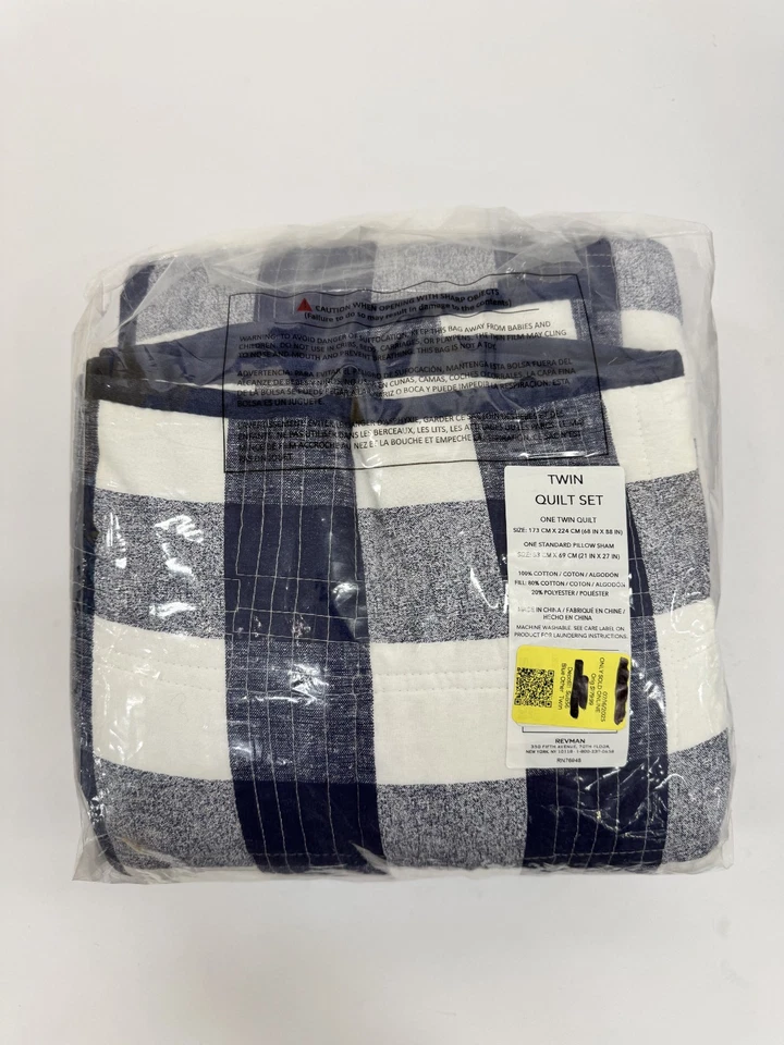 Eddie Bauer Home Lake House Collection 2-Pc. Twin Size Quilt Set Blue Check NEW - Image 2 of 4