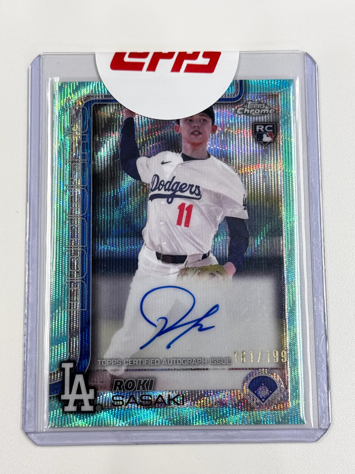 2025 Topps Chrome Roki Sasaki Rookie Auto Aqua Wave Refractor #161/199 Dodgers