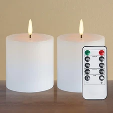 White Flameless Candles Battery Operated with Remote Timer, 3x3 Real Wax LED ...