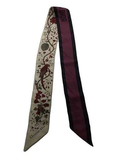 Foulard femme Christian Dior soie bordeaux à fleurs occasion