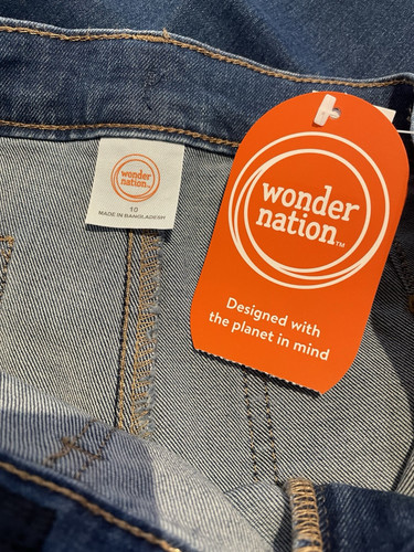 Pantalones de mezclilla cargo de pierna ancha Wonder Nation para niñas, lavado azul oscuro talla 10. (X) - Imagen 4 de 4