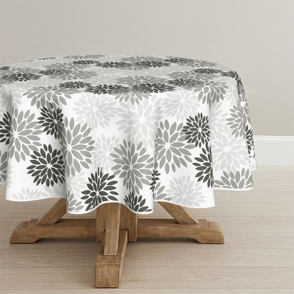 Blumen Grau Dahlien Herbst Tischdecke Rund 140 Cm, Saisonnal Fall Fleckschutz Ti-image