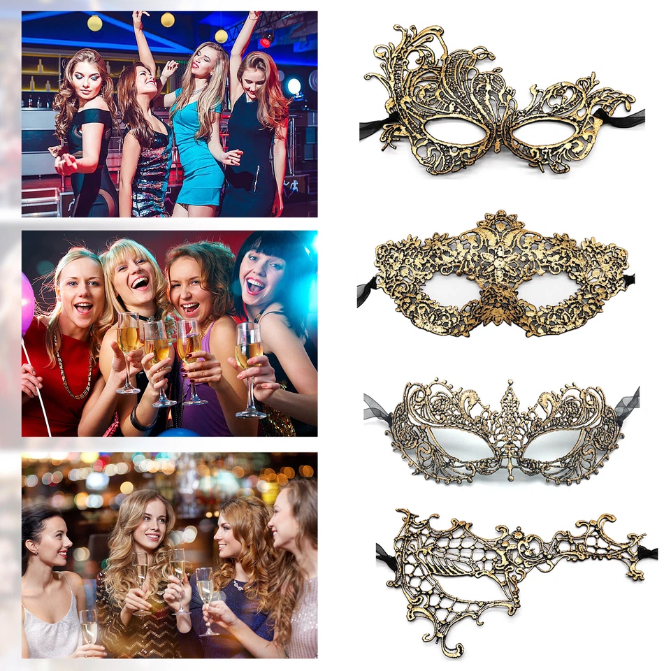 4Pcs Women Girls Venetian Gold LaceMask Party Masquerade Mardi Gras Eye Mask Set - Image 3 of 4