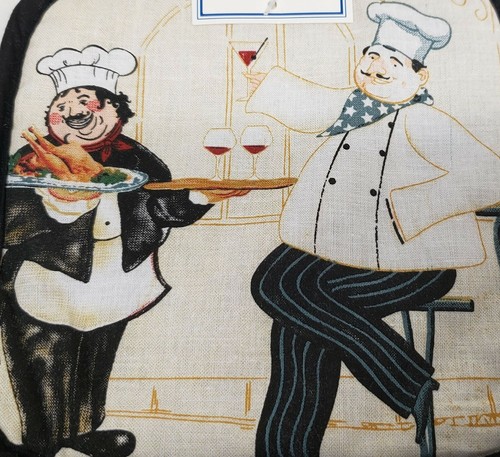 2 pc KITCHEN PRINTED SET: Pot Holder & Towel, 2 FAT CHEFS, with black back by AM - Picture 11 of 17