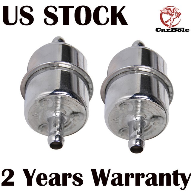 New Universal Chrome Canister Inline Fuel Filter 3/8" Hose Barb eBay