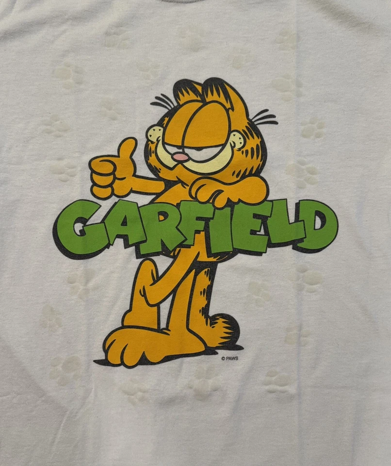 Camiseta Blanca Garfield Glow Paws De Colección Rara Para Hombre Talla Mediana Años 90/2000 Foto 2 de 4