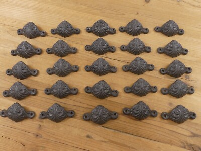 #ad 25 CAST IRON BROWN CUP PULLS DRAWER CABINET BIN HANDLES RUSTIC VINTAGE ORNATE $49.99