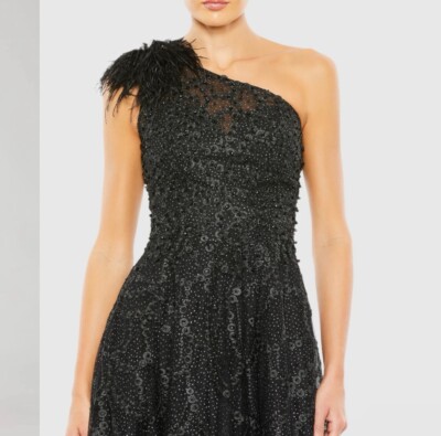 Mac Duggal◆ワンショルダー フェザー ロングドレス ワンピース MAC DUGGAL Feather Embellished One Shoulder A Line Gown