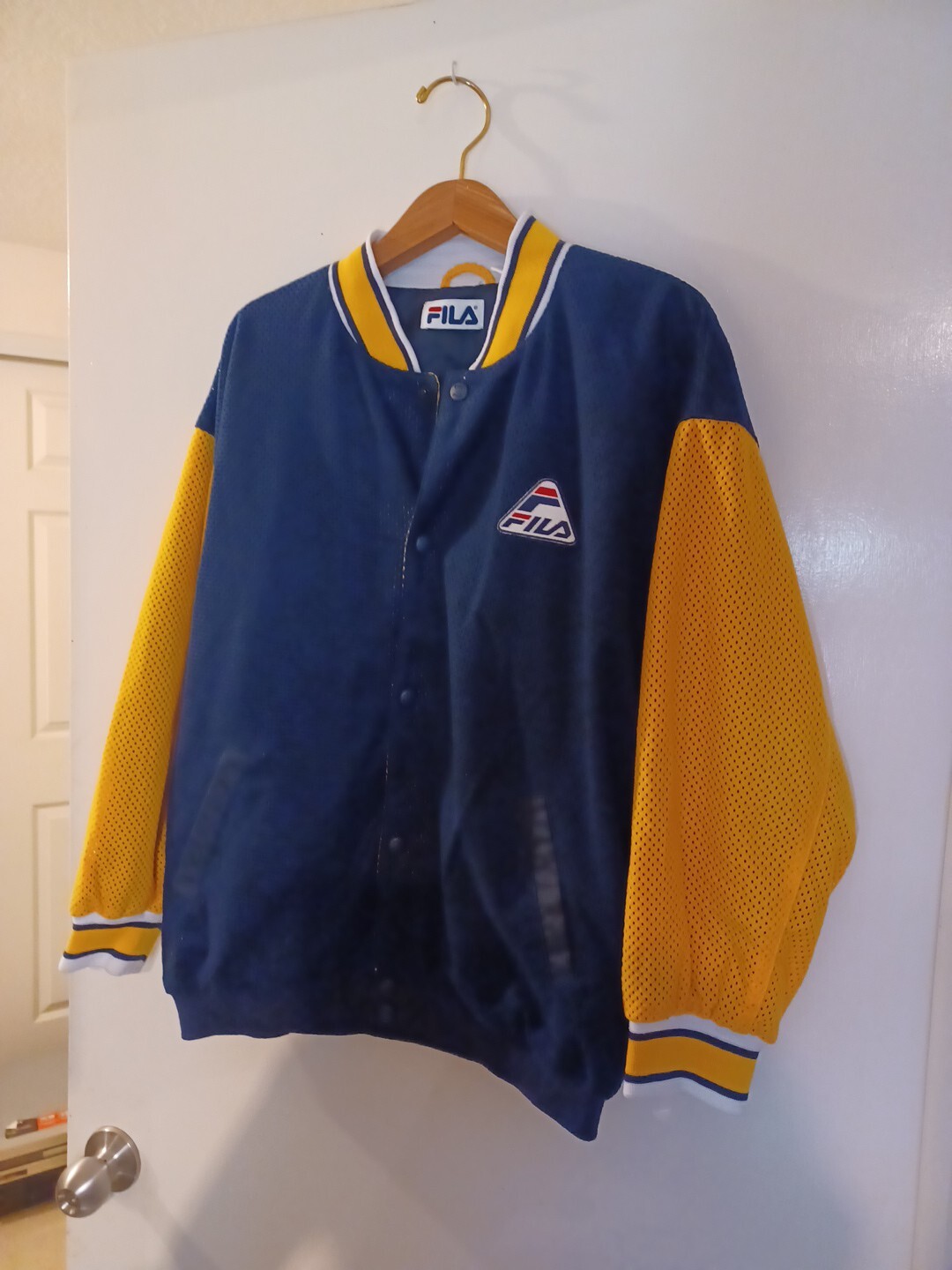 Giacca maglia uomo vintage Fila XL logo Spellout color block snap track