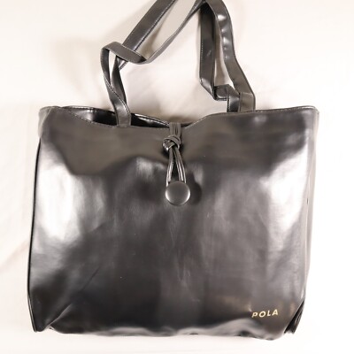 Pola Large Tote Bag Black Very Soft Leather Shoulder Strap 16'' X 14'' Brand New