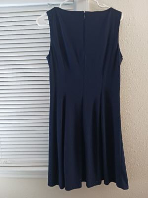 Chaps Dress Pretty Navy Blue Dress with White Design Size L