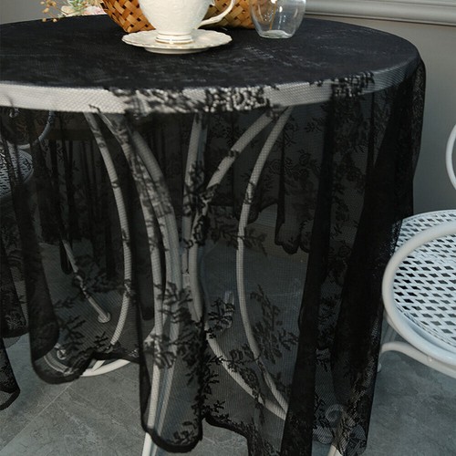 Black Vintage Embroidered Lace Floral Tablecloth Doily Table Cloth Cover Party - Picture 5 of 19