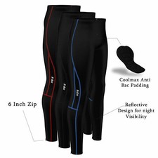 FDX Mens Compression Cycling Tights Coolmax&reg; Padded Cycle Leggings Long Pants