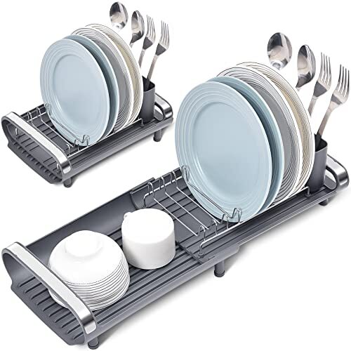 KINGRACK Compact Dish Drainer,Expandable Dish Rack,Stainless Steel Dish Drying