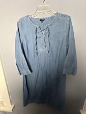 Talbots Dress denim Lace Up Shift cotton 3/4 Sleeve Cottagecore Women's 16P
