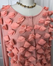 NWT 108 ADRIENNE VITTADINI BUTTON DOWN L/S KNIT CARDIGAN SWEATER SALMON SIZE L