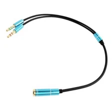 Blue Headphone Splitter Adapter Audio Female to 2X 3.5mm Male f Smartphone & PC