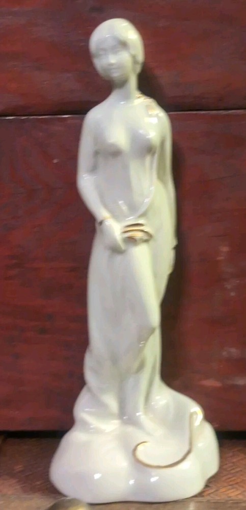Vintage White Porcelain Gold Trimmed  Goddess Figurine Made In Italy