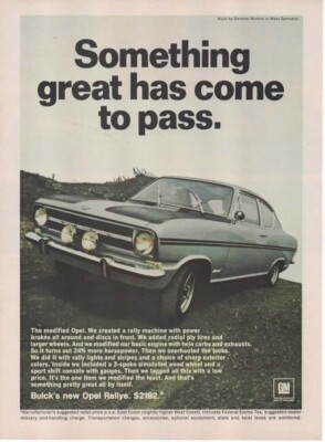 Print ad 1967 Buick Opel Rallye ''Something Great...Rally Machine with Power''