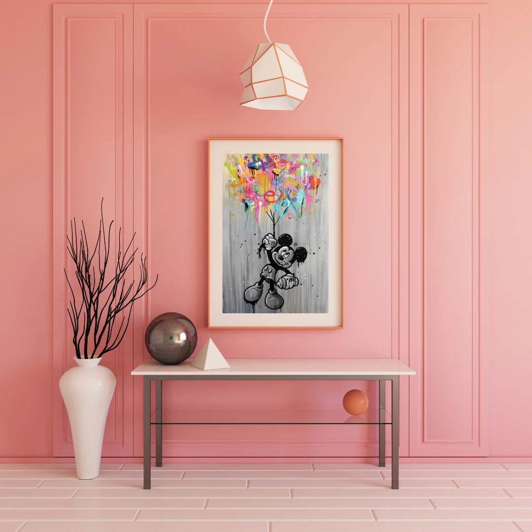 Trendy Mickey Cartoon Wall Art Framed Canvas Print for Kids Room Decor