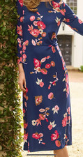 NWT Talbots Jersey Midi Dress Floral Blue 3/4 Sleeve Size 14