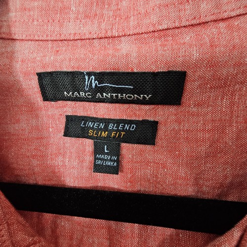 Mark Anthony Linen Blend Slim Fit Short Sleeve Button Down Shirt Size Large - Picture 3 of 6