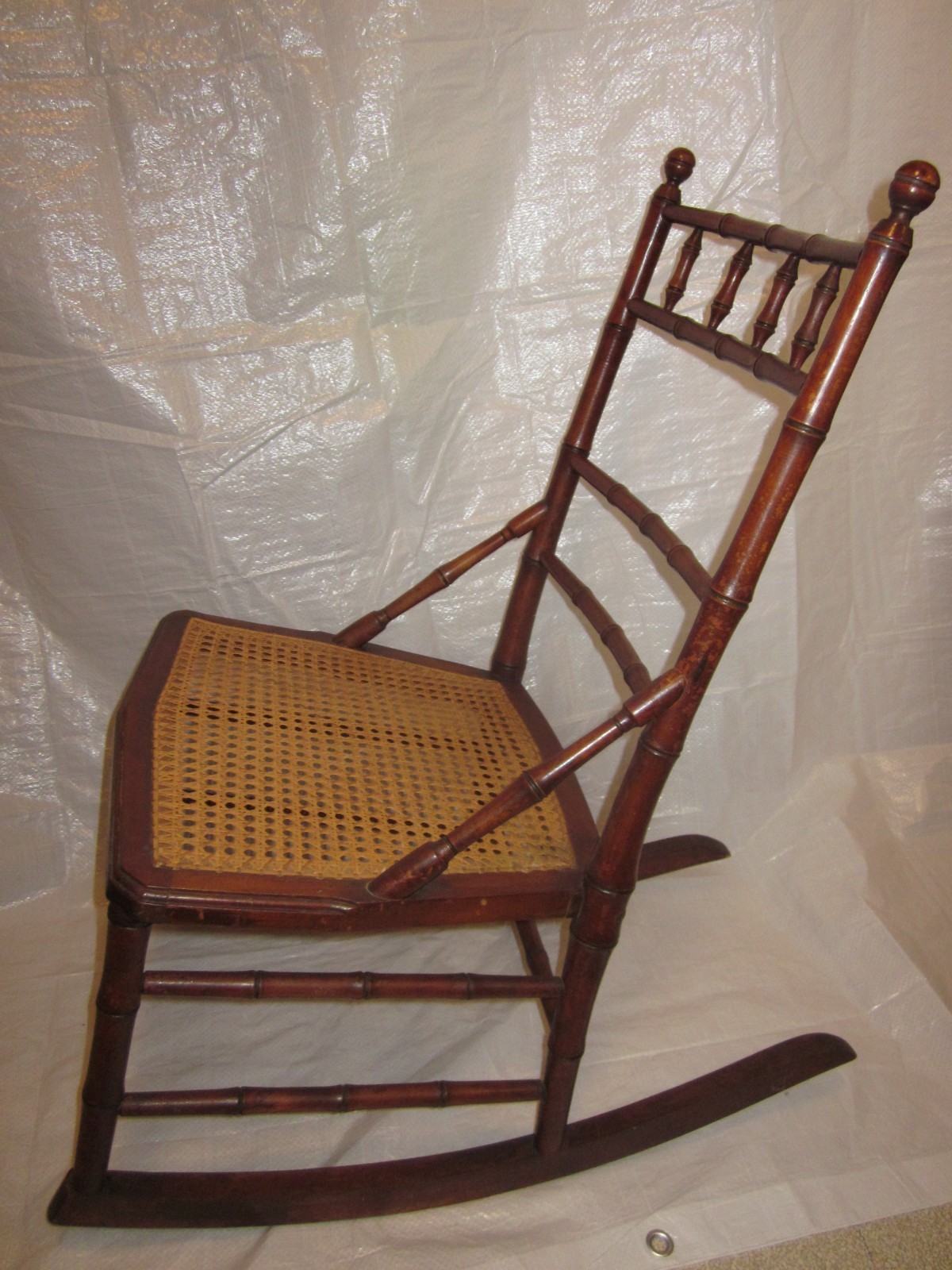 Faux Bamboo Rocking Chair Sewing Rocker early 1900s R J Horner
