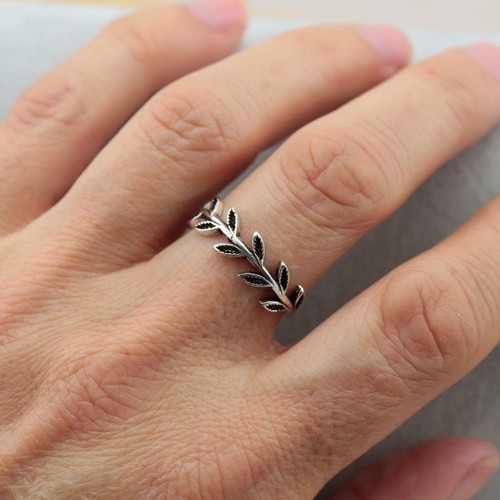925 Sterling Silver Vine Leaf Band Ring Plain Pure Silver - 第 1/3 張圖片