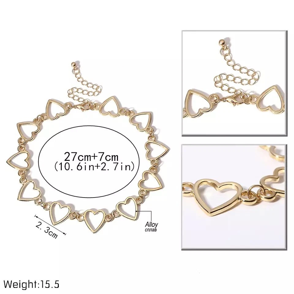 Harajuku Cosplay Anime Punk Heart Choker Necklace Gold Silver Chain - Image 3 of 4
