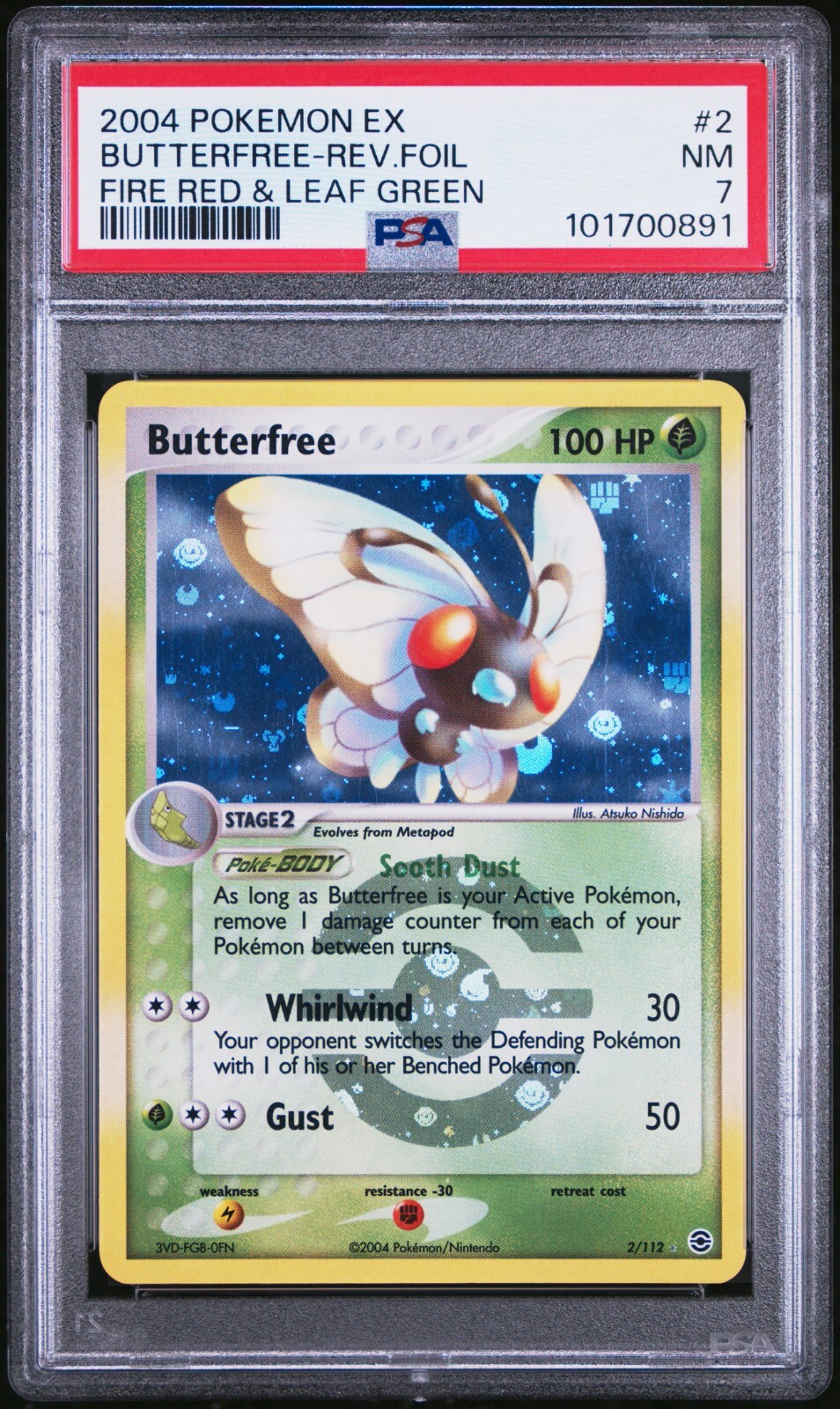 PSA 7 Butterfree Reverse Holo 2/112 EX Fire Red & Leaf Green 2004 Pokemon Card