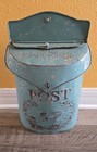 Rustic Vintage Style Blue METAL MAILBOX Post Box Embossed Shabby Chic Primitive