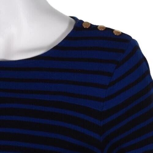 Charter Club Damen L gestreifter blau & schwarzer Pullover Oberteil mit goldenen Knopfakzenten - Bild 3 von 9