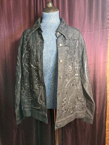 * Victor Costa Occasions Black Jean Jacket Bead Accents Womens M Used Closet97* - Picture 4 of 9