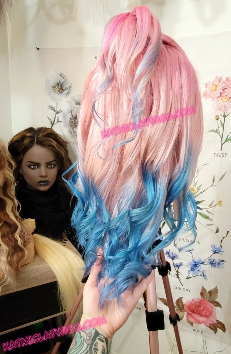 Pink And Blue Cotton Candy Lacefront Remy Human Hair Wig  display picture 2