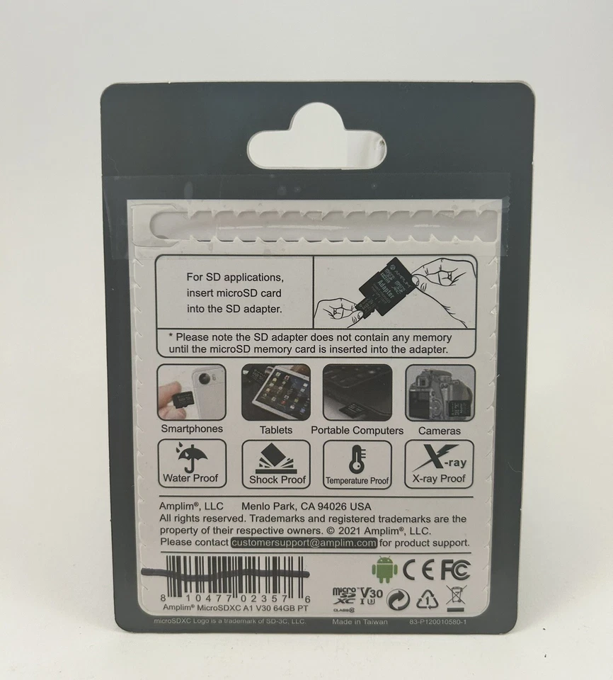 Micro SD Card 64GB Plus Adapter, MicroSDXC SDXC U3 Class 10 V30 Amplim Open Box - Image 2 of 2