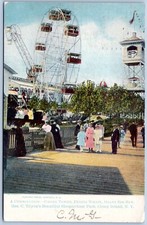 Postcard Brooklyn NY Coney Island Chime Tower Ferris Wheel Giant See Saw NY11