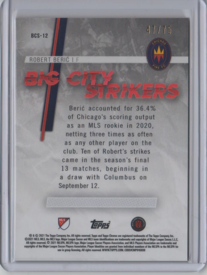 2021 Topps Chrome MLS Big City Strikers Green Refractor #BCS12 Robert Beric /75 - Image 2 of 2