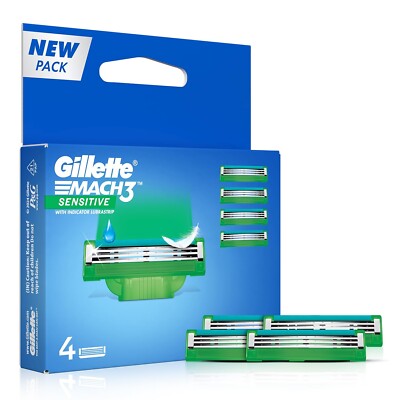 Gillette Mach 3 Sensitive Manual Shaving Razor Blades (4 Cartridge Pack)