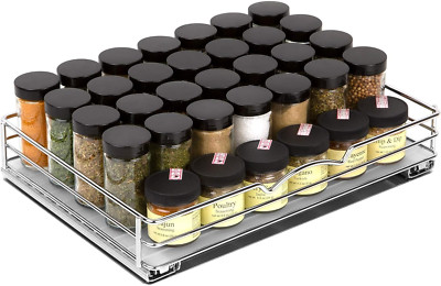 Heavy Duty Pull Out Cabinet Organizer for Spices & Cans - Chrome Finish