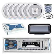 Pyle Marine Receiver, 6x 6.5'' Speakers, Bluetooth Amp, Wire, Antenna, Cover