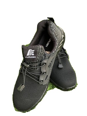 Furuian Mens Black Slip Resistant Steel Toe Safety Work Shoes