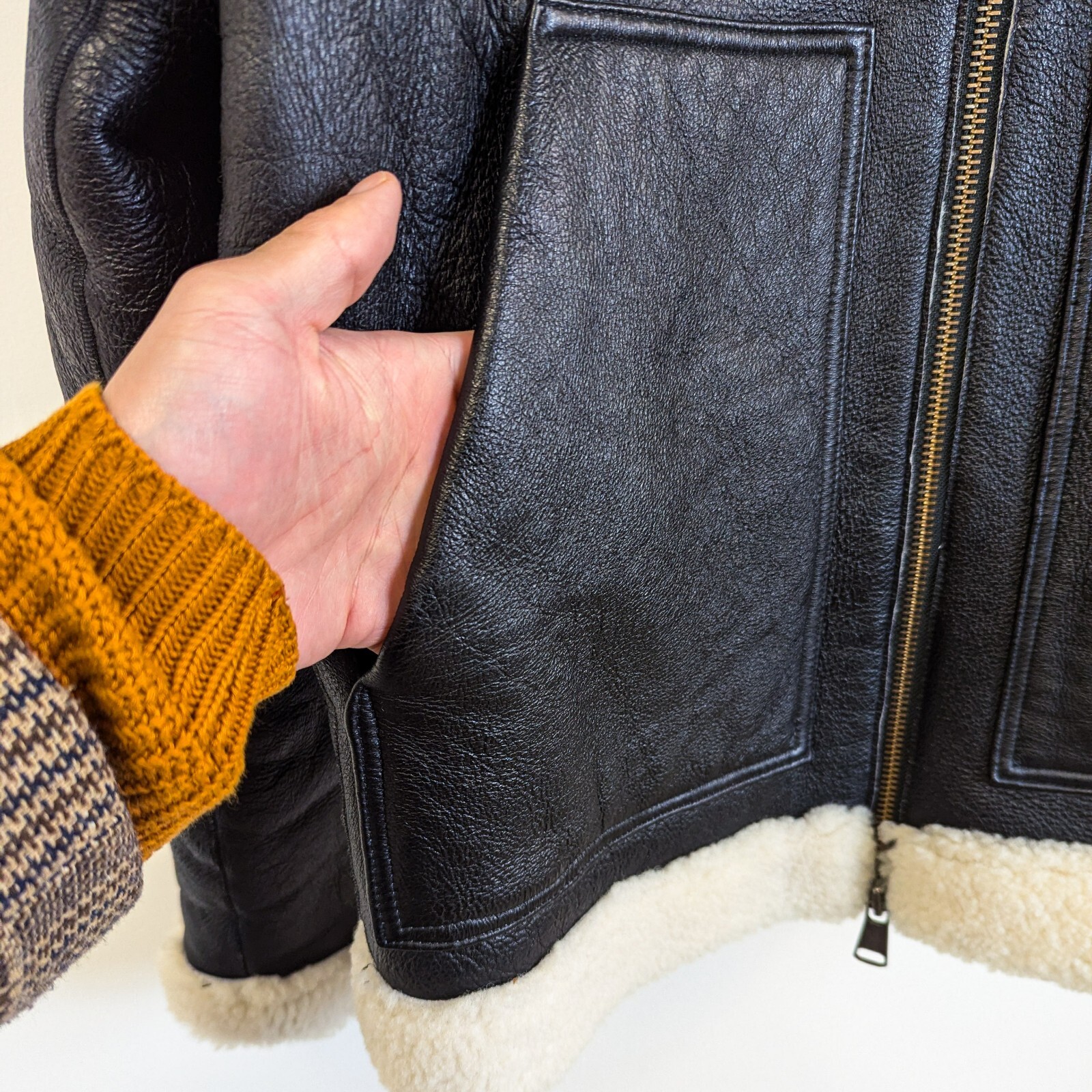 ZARA SRPLS 100percent Leather Shearling Jacket LARGE black aviator bomber edition L 42 image 6