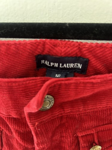 ralph lauren girls red corduroy chinos faux flap pockets with crest buttons - Picture 5 of 5
