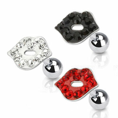 Helix Tragus Piercing Mund Lippen Kuss Kussmund Zirkonia Kristalle 1,2 x 6 mm