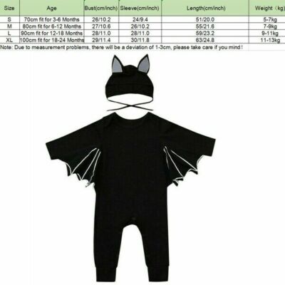 Baby Bat Costume Set – Black Cloak Romper, Pants & Hat, 12-18 Months, Halloween & Cosplay