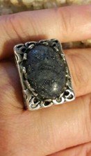 Vintage Fine Sterling Silver filigree lapis lazuli Gemstone Ring Size 6