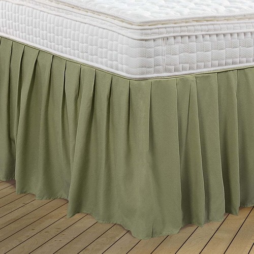 Unique Bargains Polyester Ruffled Bed Skirt with 16" Drop Queen Olive Green