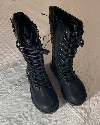 Mudd Tall Motto Combat Boots Fashion Black Laced Up Quilted Side Toddlers Size 6 - Picture 8 of 11