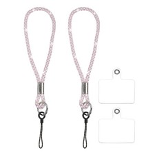 2Pcs Bling Wristlet Keychain, Full Rhinestone Phone Lanyard, Pink