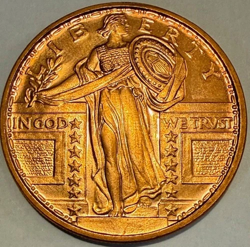 STANDING LIBERTY - One Ounce Copper Round - Beautiful Brilliant Uncirculated!
